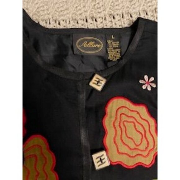 Allure Shacket Embroidered with artsy Buttons Jacket women’s Sz L Black‎ multi - Picture 9 of 16